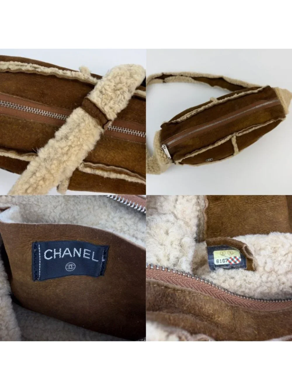 Chanel CC Logo Shoulder Bag Brown Shearling Suede Vintage - Picture 15 of 15